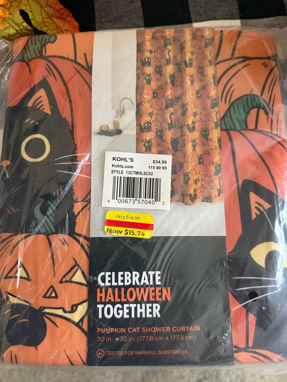 HALLOWEEN SHOWER CURTAIN BLACK CATS PUMPKINS NEW BATH BODY WORKS CAT DECOR